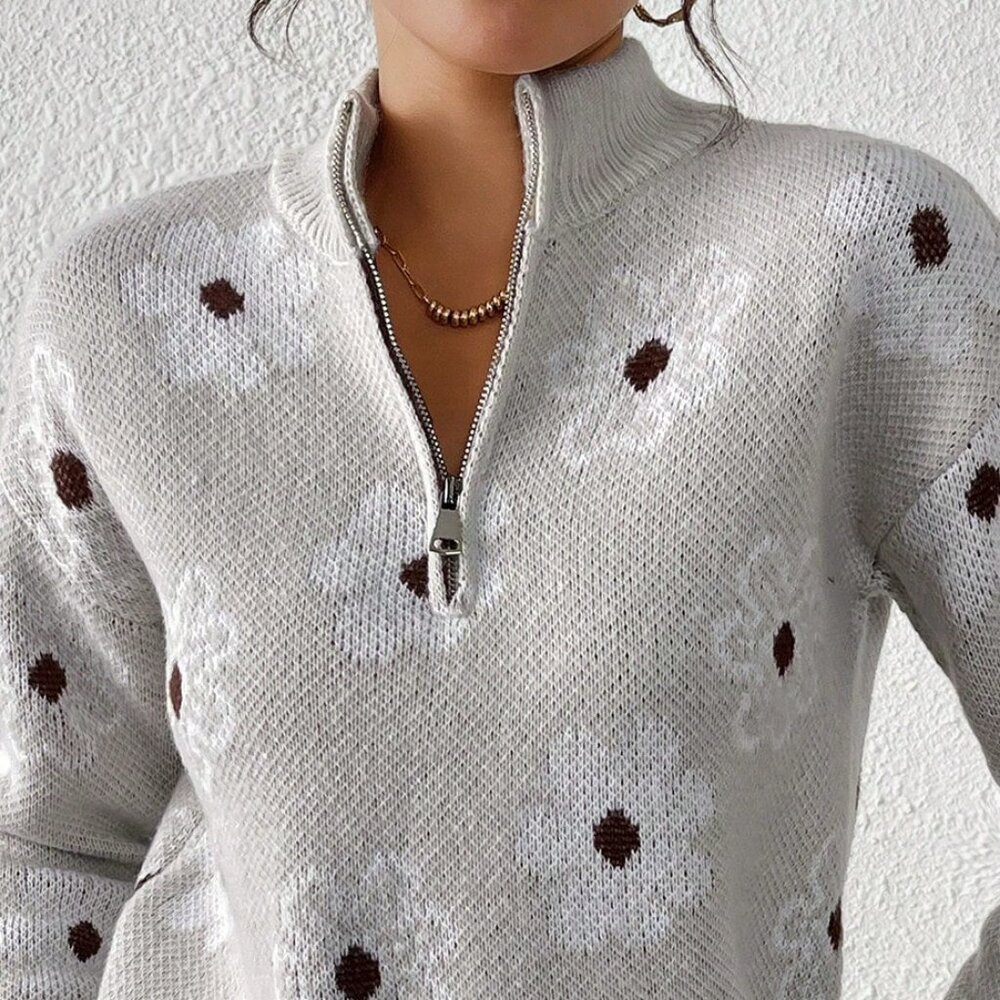 Multicolor Casual Women's Jacquard Knitted Pullover Sweater - Picture 4 of 6